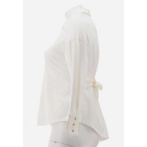 WynneLayers Button-Front Tie Waist Resolution Shirt 781-186 White Medium - Picture 4 of 5